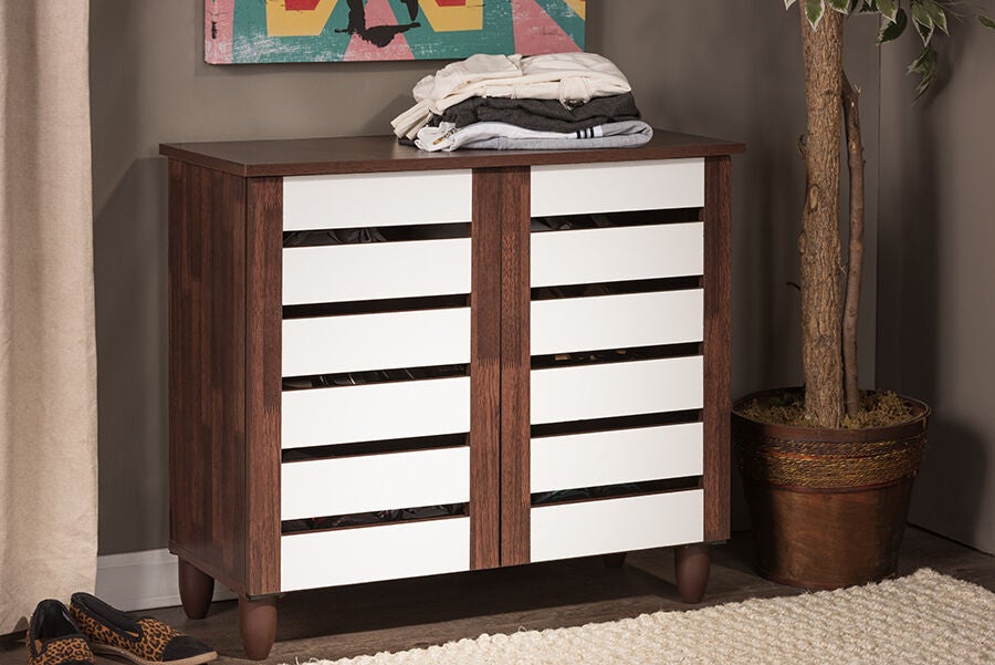 Gisela Oak and White 2-tone Shoe Cabinet With 2 Doors, BROWN, alternate image number 5