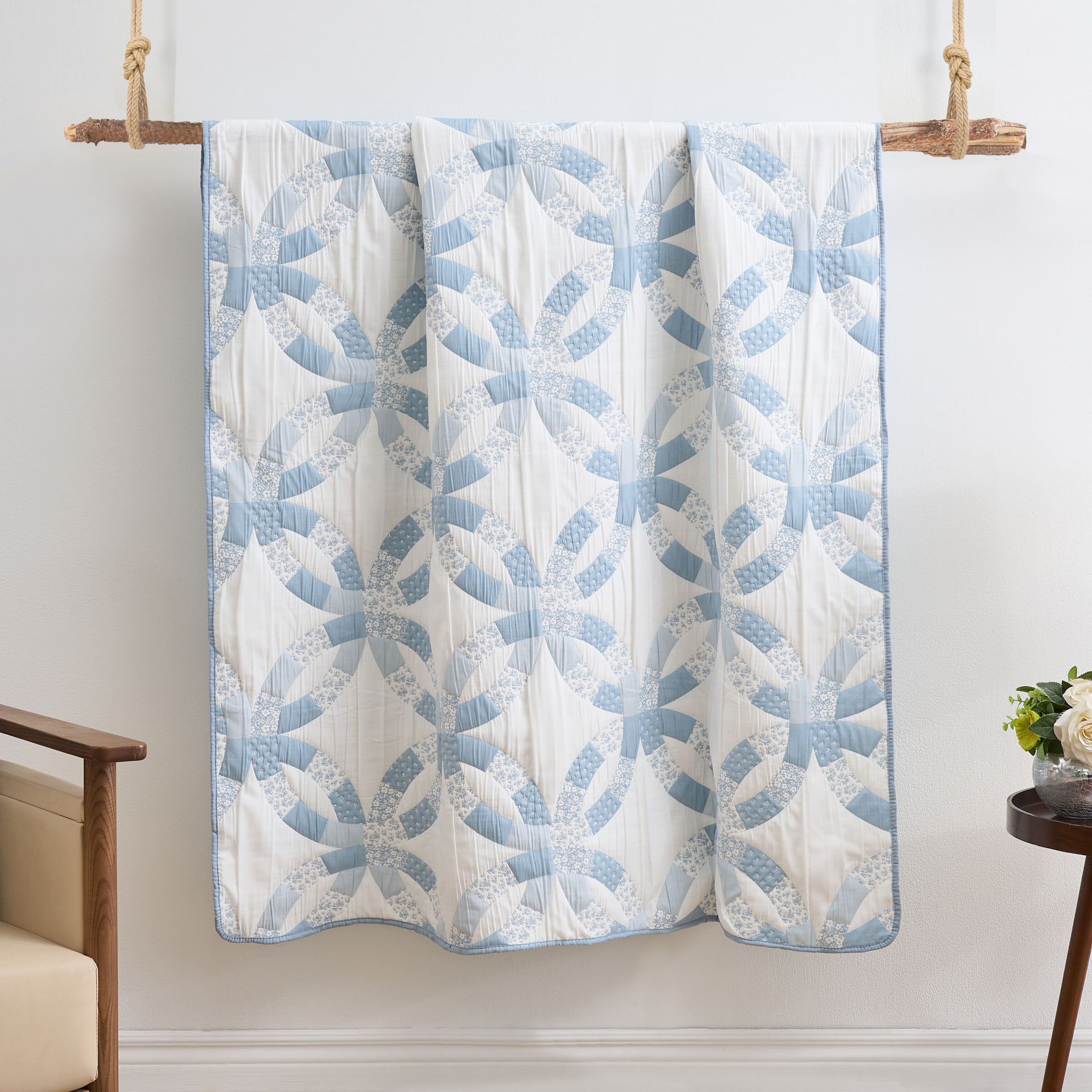 Wedding Ring Traditional Reversible Throw Blanket, BLUE, hi-res image number 0