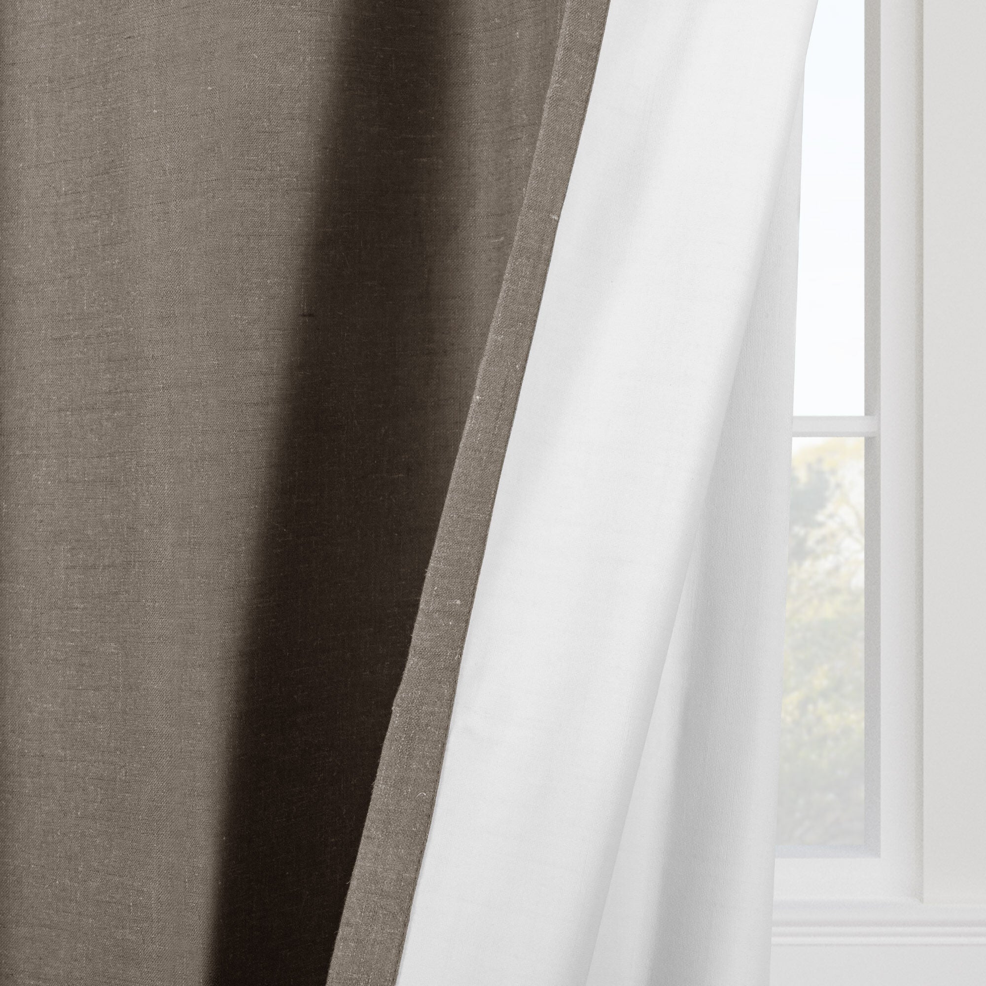 Linen Slub 100% Blackout Grommet Pair, COFFEE, on-hover image number 1