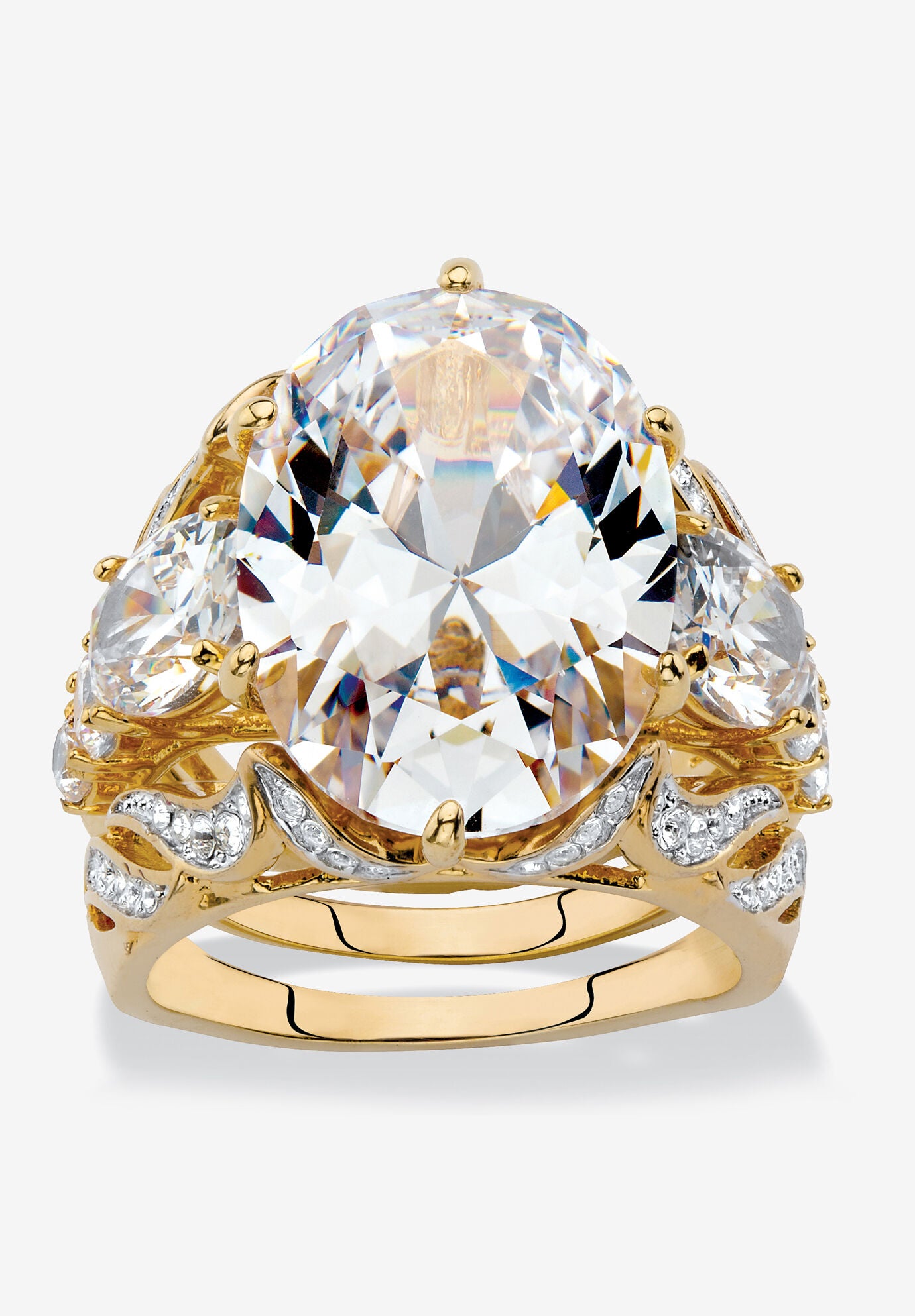 Gold-Plated Oval Cut Bridal Ring Set Cubic Zirconia (15 3/4 cttw TDW), GOLD, hi-res image number 0