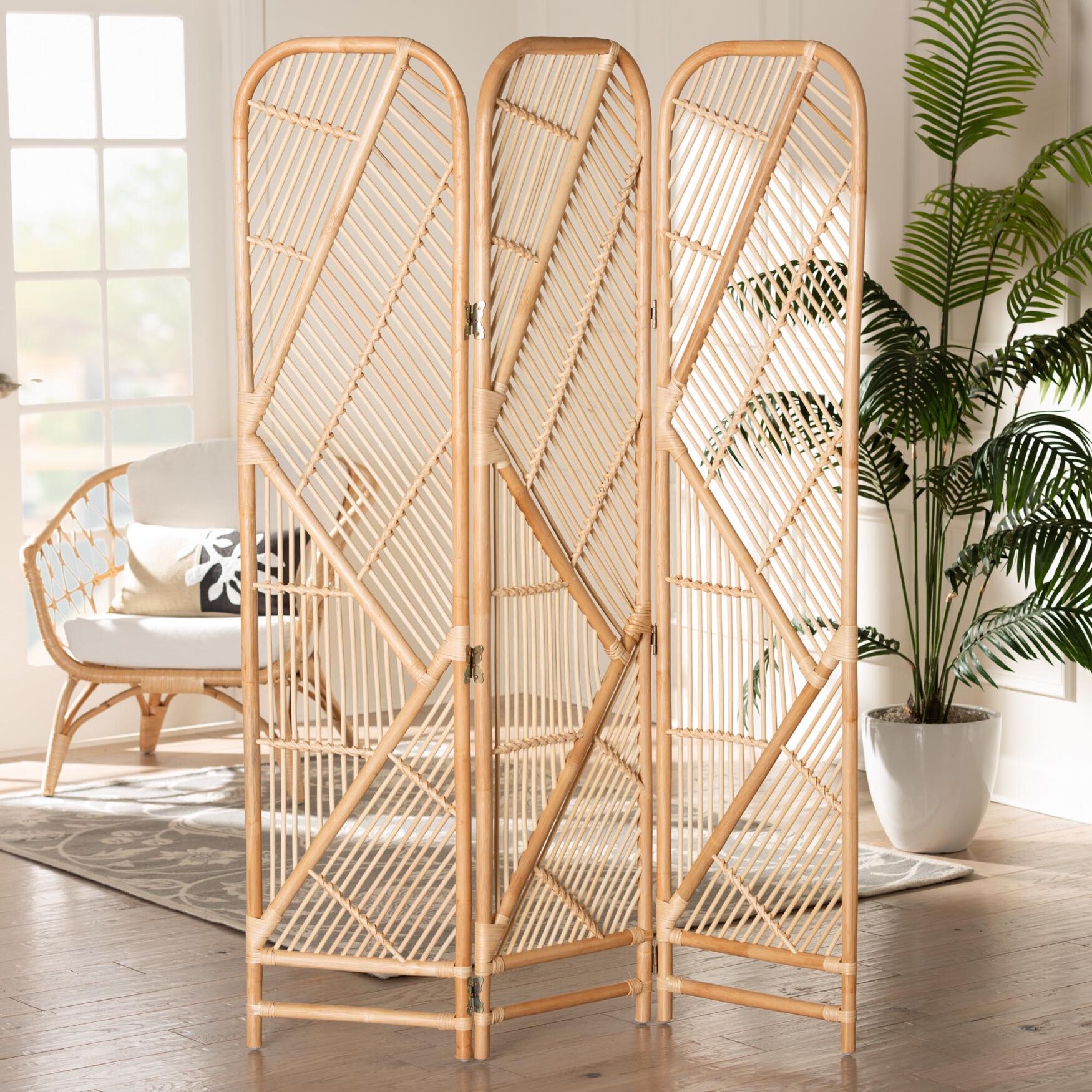 Firenze Modern Bohemian Natural Brown Rattan Room Divider, , alternate image number 2