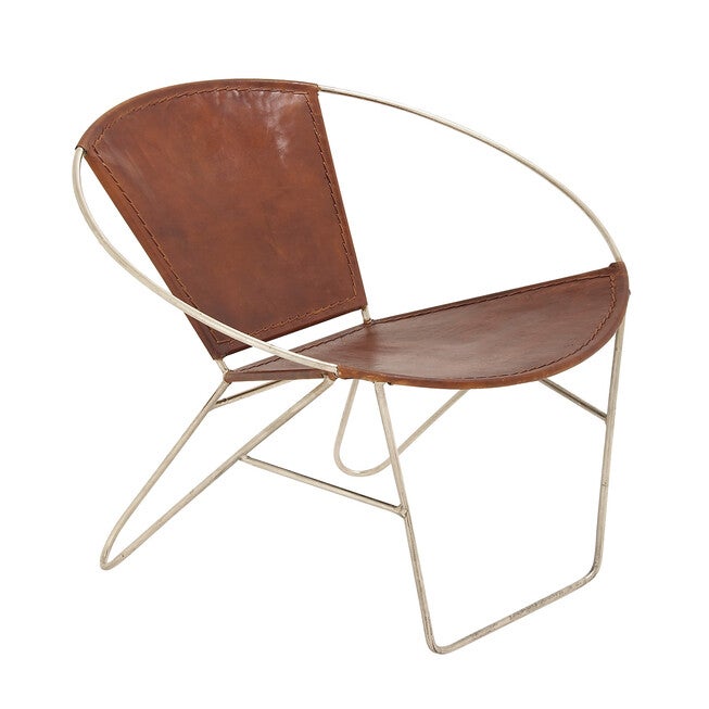 Brown Goat Leather And Iron Accent Chair Round Chair, , on-hover image number null