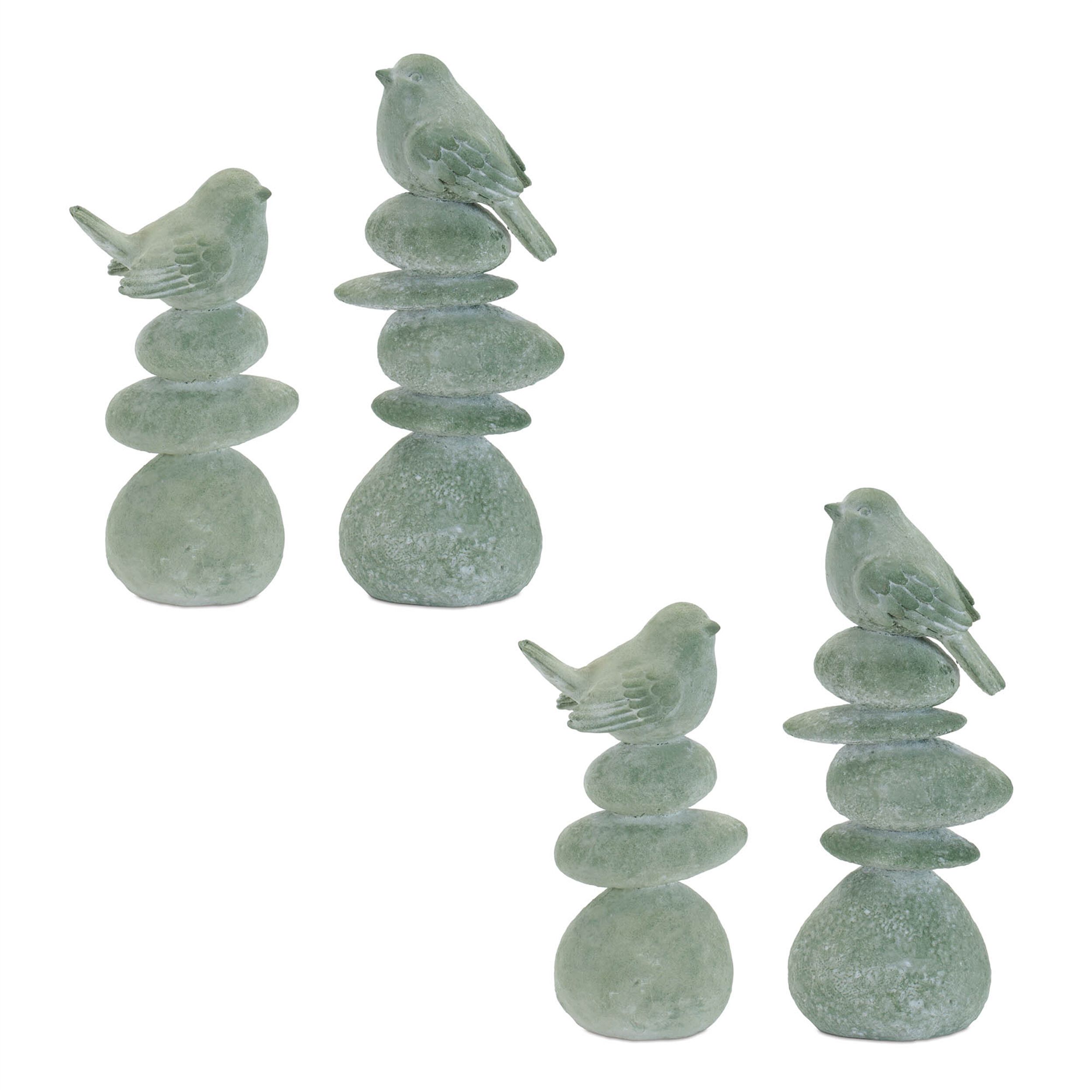 Bird on Rock Stack Figurine Set of 4, GREEN, alternate image number 3