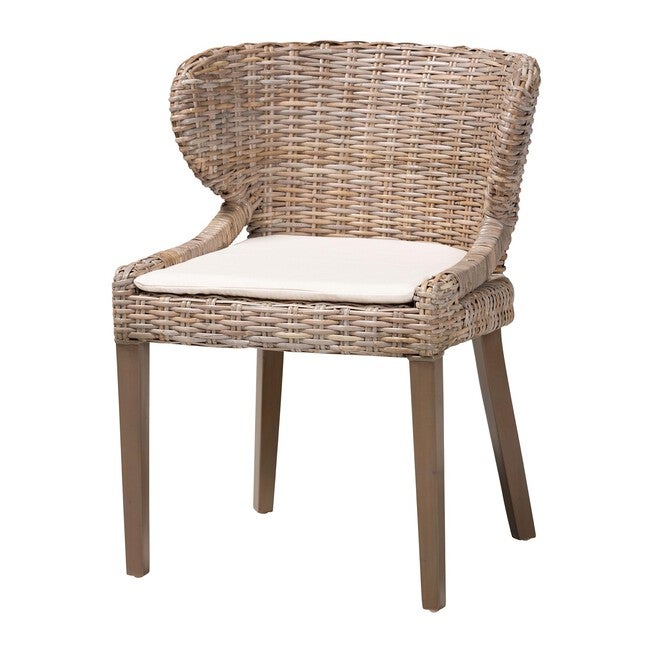 Niesha Bohemian Grey Natural Kubu Rattan And Mahogany Wood Dining Chair, GREY TAUPE, hi-res image number 0