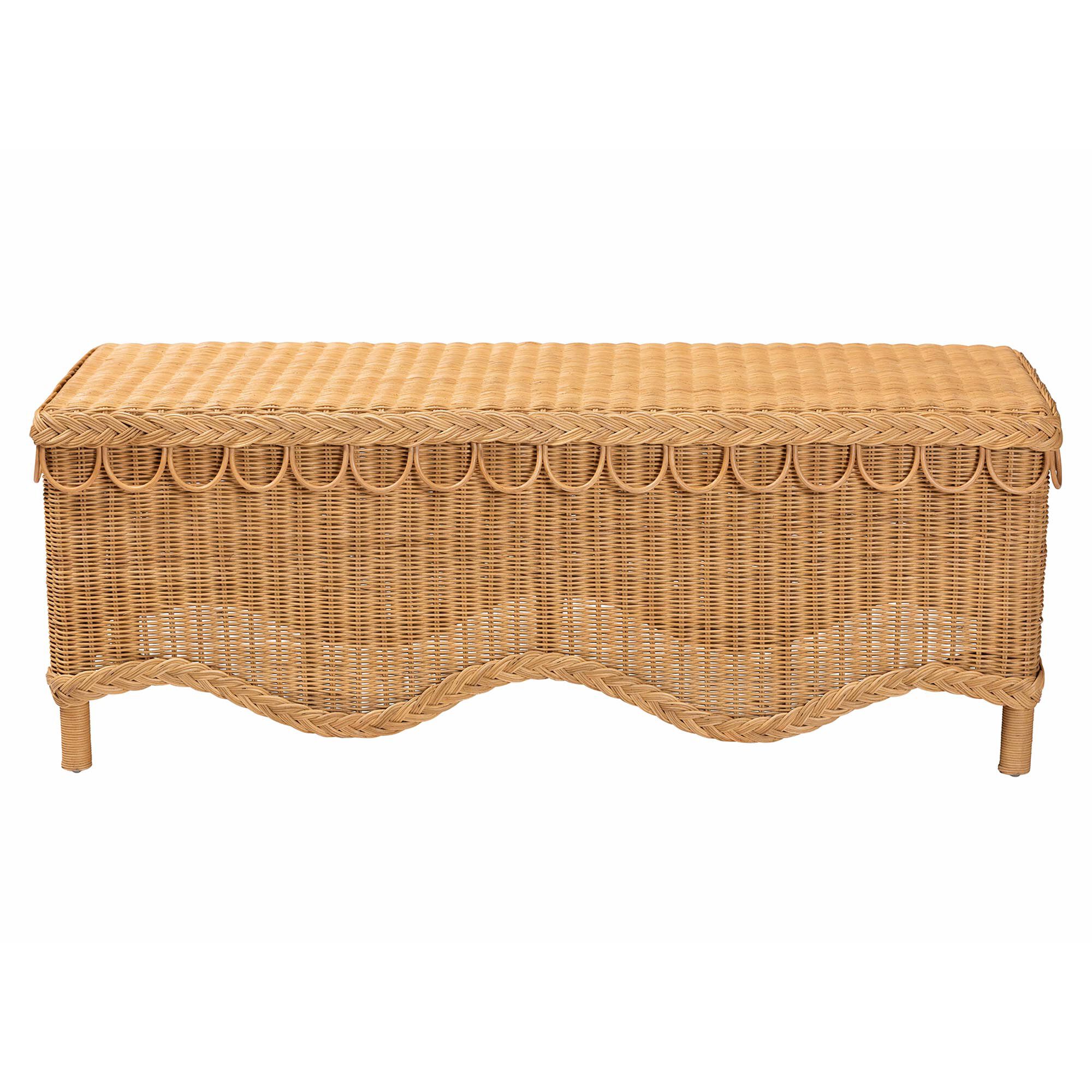 Erla Bohemian Light Honey Rattan Accent Bench with Scallop border, HONEY, alternate image number 2