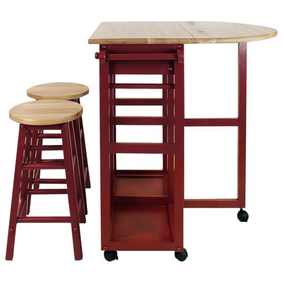 Breakfast Cart with Drop-Leaf Table-Red, , on-hover image number null