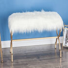 White Fur and Metal Contemporary Bench, 20x42x17, , alternate image number null