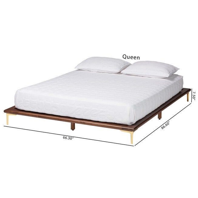 Channary Mid-Century Modern Transitional Walnut Brown Finished Wood And Gold Metal King Size Bed Frame, , alternate image number null