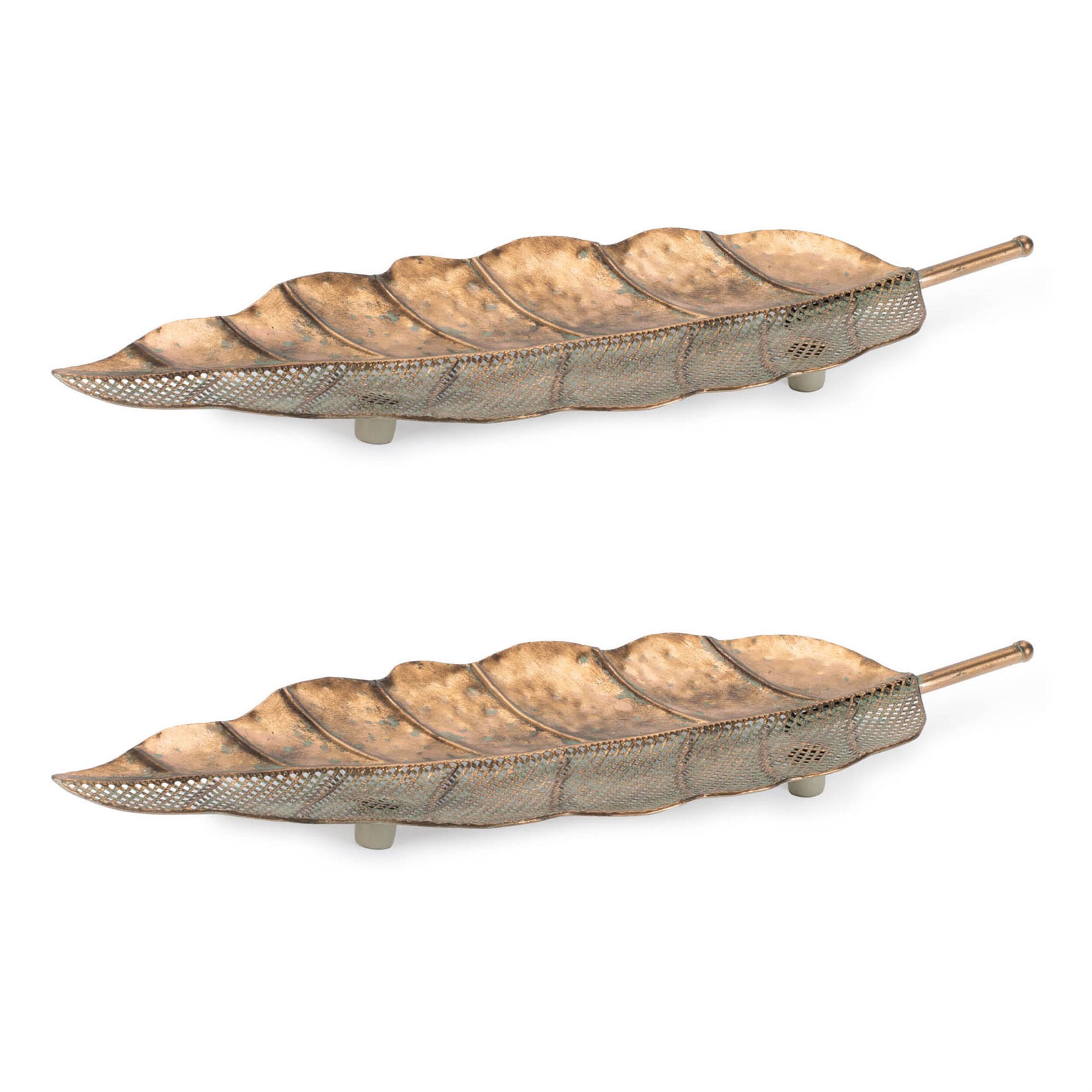 Distressed Metal Leaf Tray Set of 2, GOLD, alternate image number 3