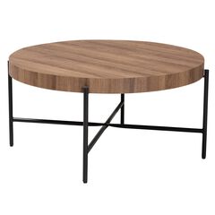 Umar Modern Industrial Walnut Brown Finished Wood And Black Metal Coffee Table