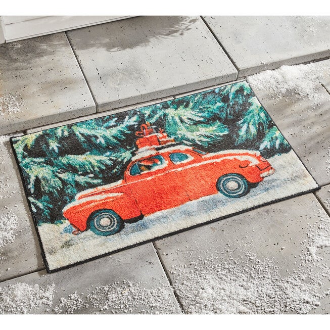 VINTAGE CHRISTMAS CAR OUTDOOR MAT, MULTI, hi-res image number 0