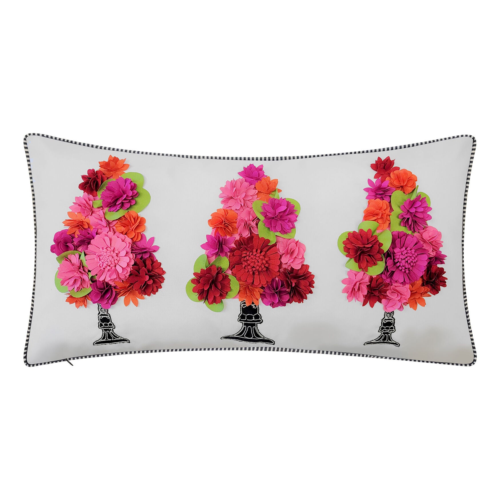 Indoor & Outdoor Dimensional Topiary With Embroidered Pots Pillow 13X25, Fuchsia Multi, FUCHSIA MULTI, hi-res image number 0