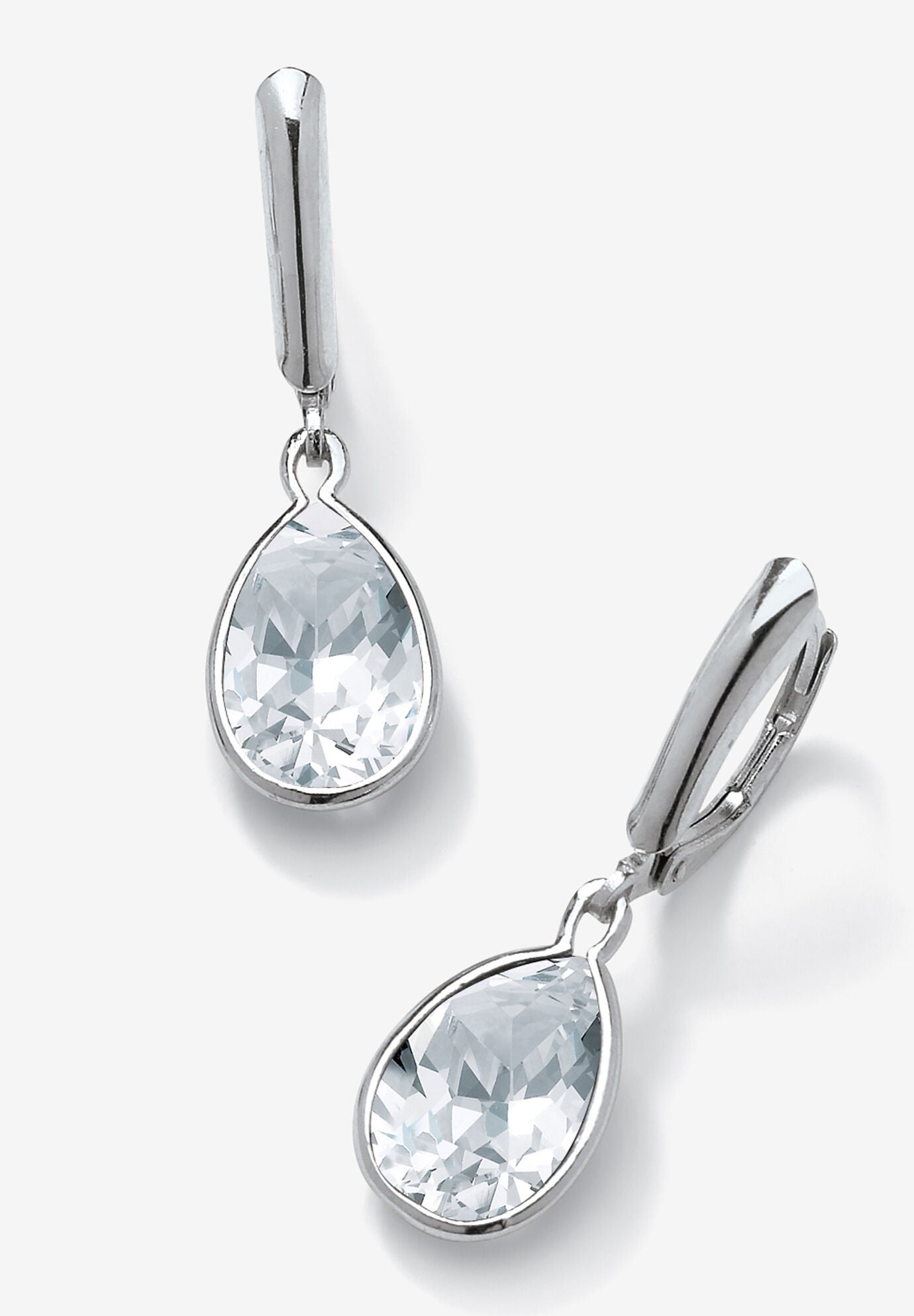 Sterling Silver Drop Earrings Pear Cut Simulated Birthstones, APRIL, hi-res image number 0