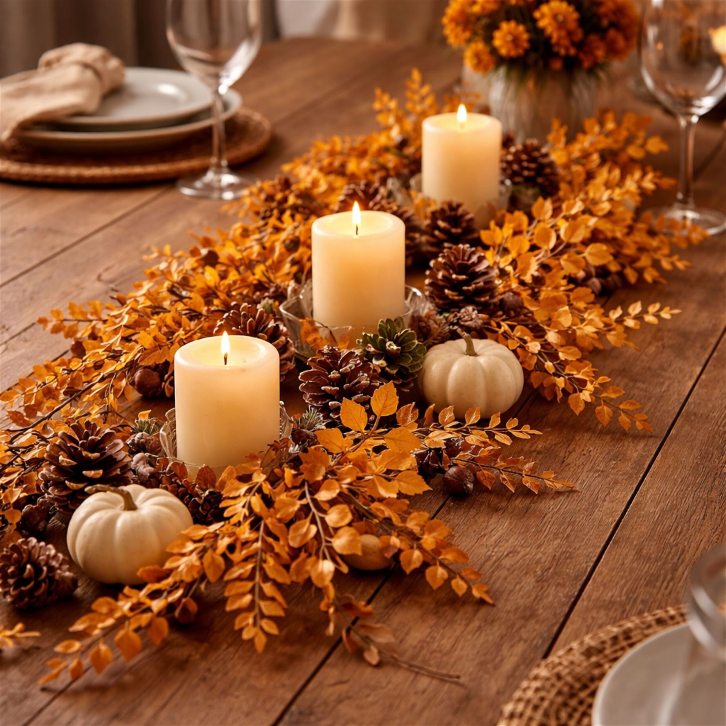 Autumn Leaf Garland 5'L, ORANGE YELLOW BROWN, alternate image number 2