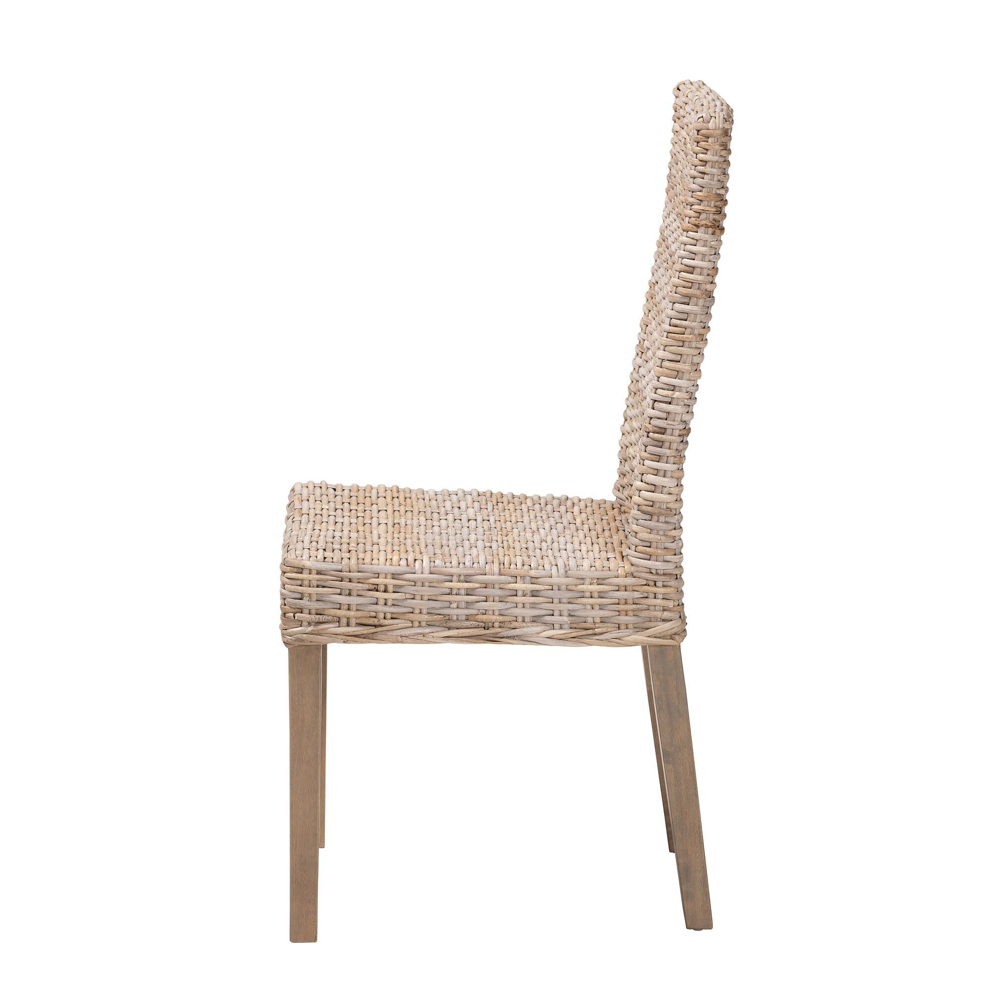 Nevina Bohemian Grey Kubu Rattan and Mango Wood Dining Chair, GREY, alternate image number 4