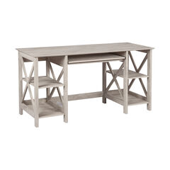 Honduras Washed Gray 58-Inch Writing Desk With 1 Laptop Credenza And 2 Open Shelf Writing Desk