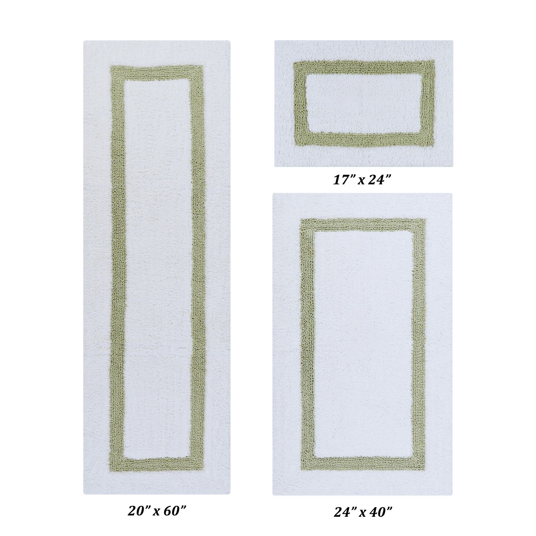 Hotel Collectionis Bath Mat Rug 3 Piece Set (17 inches x 24 inches | 24 inches x 40 inches | 20 inches x 60 inches), WHITE SAGE, hi-res image number 0
