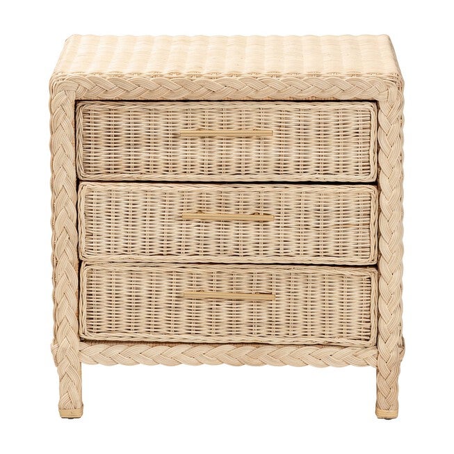 Lanica Japandi Sun Bleached Rattan 3-Drawer Nightstand, PALE, alternate image number null