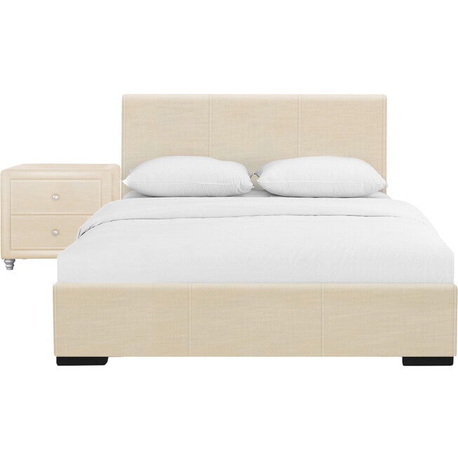 Hindes Upholstered Platform Bed, Gray, Full with 1 Nightstand, BEIGE, alternate image number 1