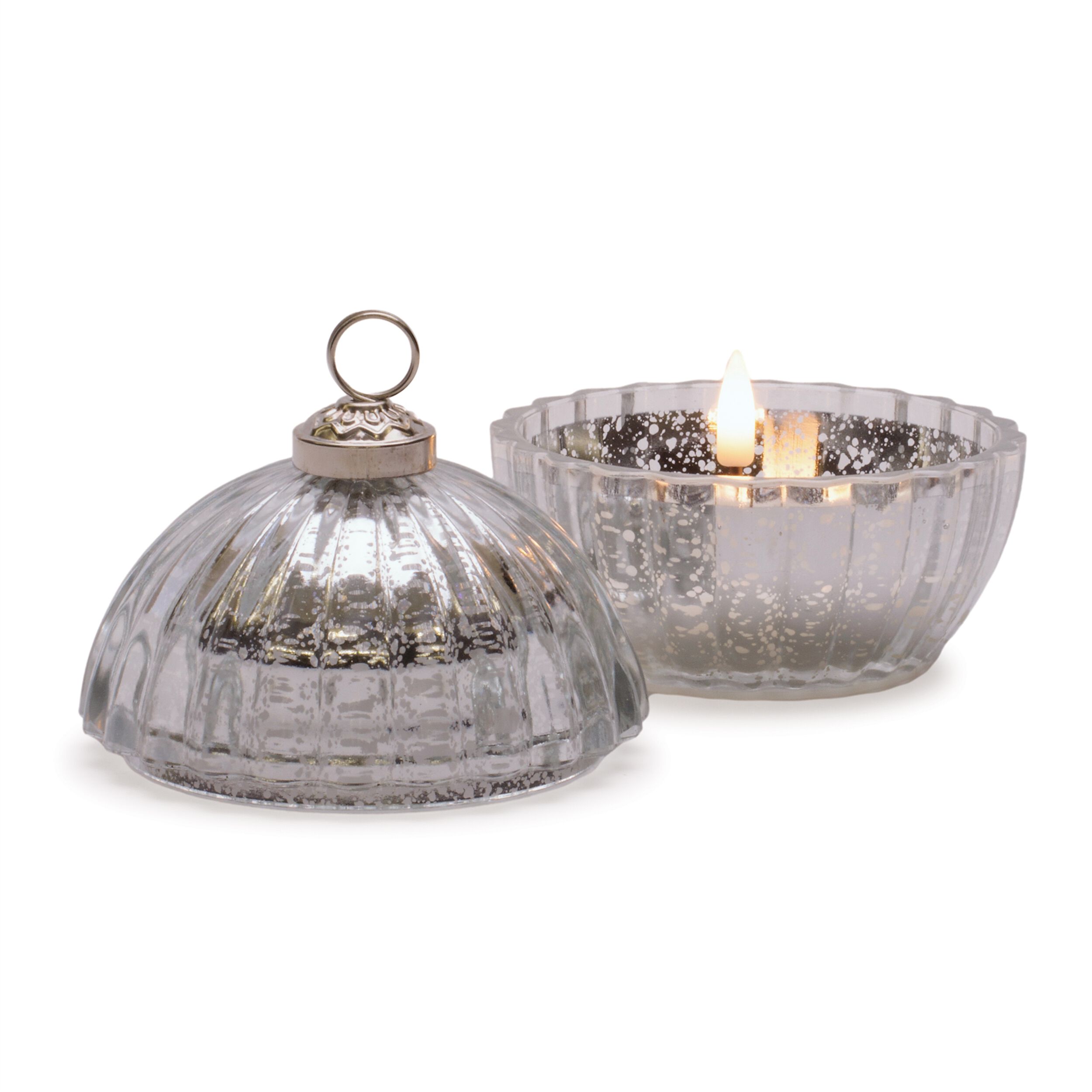 Glass Ornament with LED Candle Inside 4 inchesD, SILVER, alternate image number 2