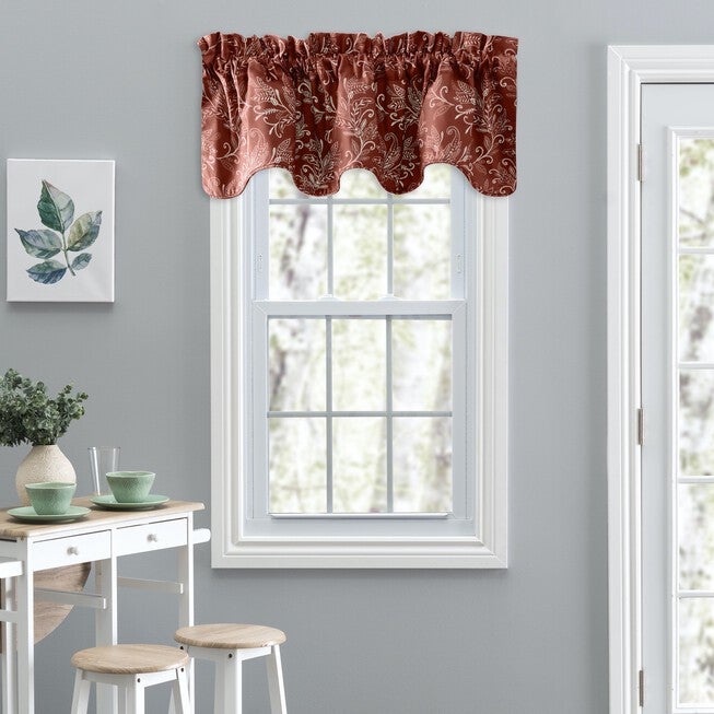 Lexington Leaf- Candlewick Leaf Pattern On A Colored Ground- Lined Scallop Valance, BRICK, hi-res image number null