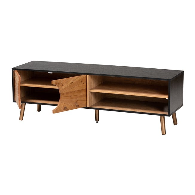 Chester Modern And Contemporary Two-Tone Dark And Natural Brown Finished Wood Tv Stand, , on-hover image number null