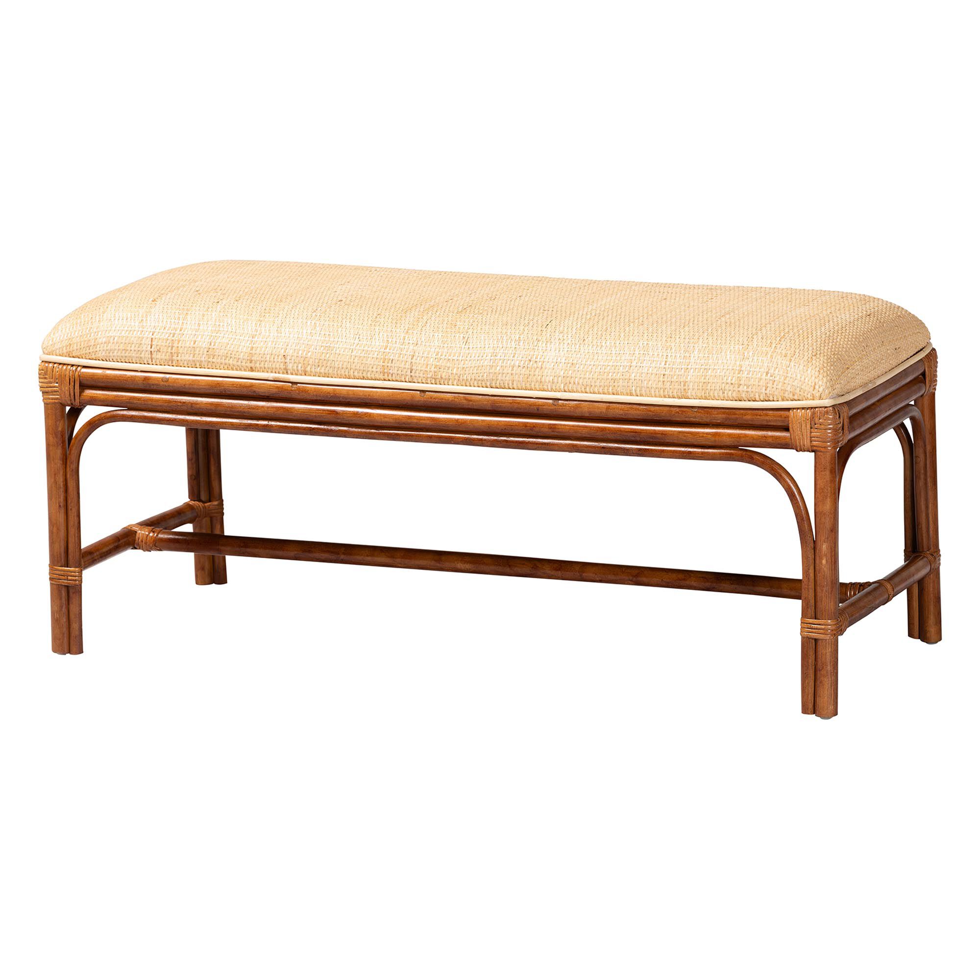 Belen Marbled Tortoise Natural Rattan Bench, BROWN, alternate image number 1