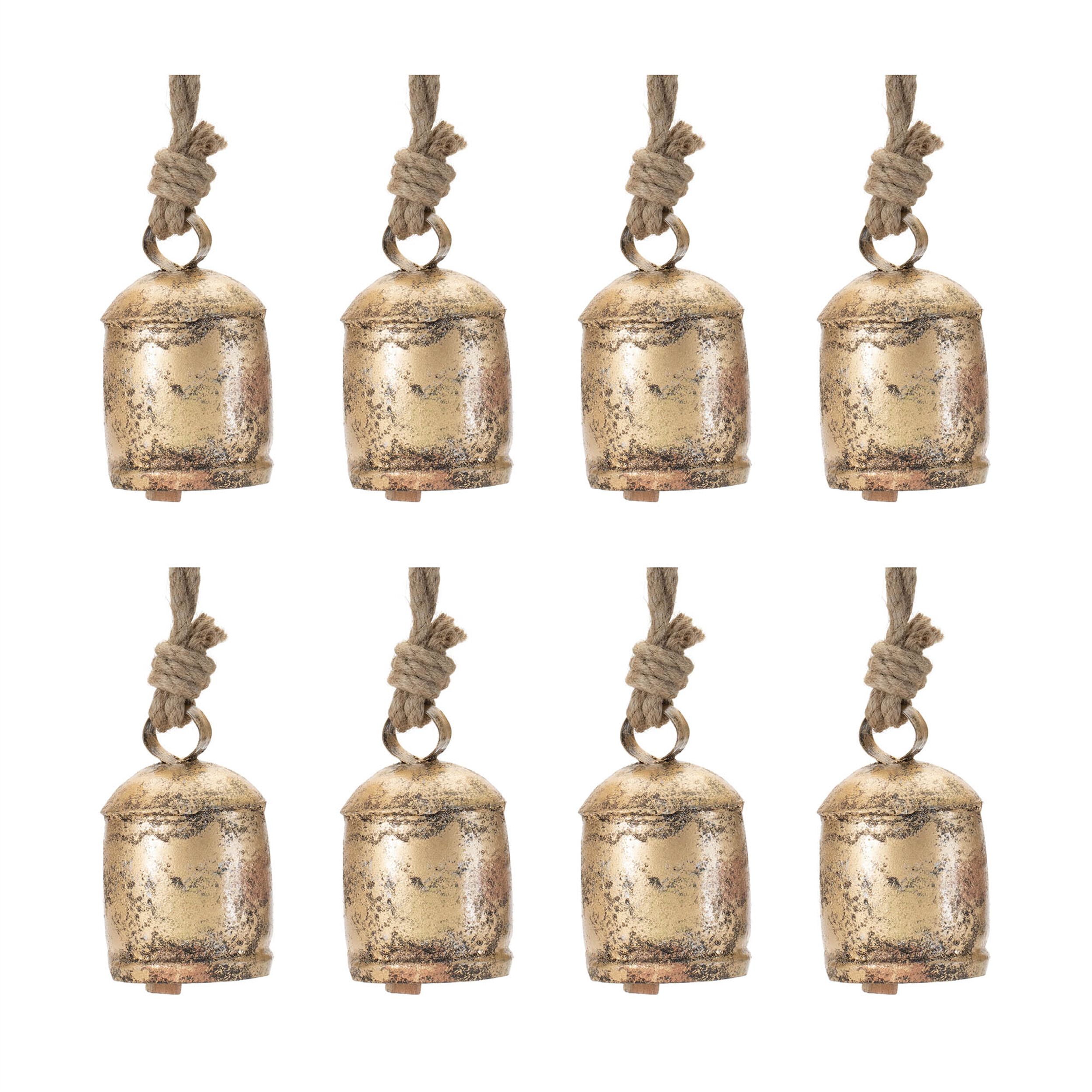 Distressed Metal Bell Ornament (Set of 8), GOLD, alternate image number 4