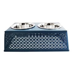 Mallard Blue Raised Pet Dog Feeder with Bowls
