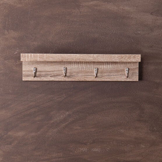 Modern Wood Wall-Mount Shelf with Hooks, , on-hover image number null