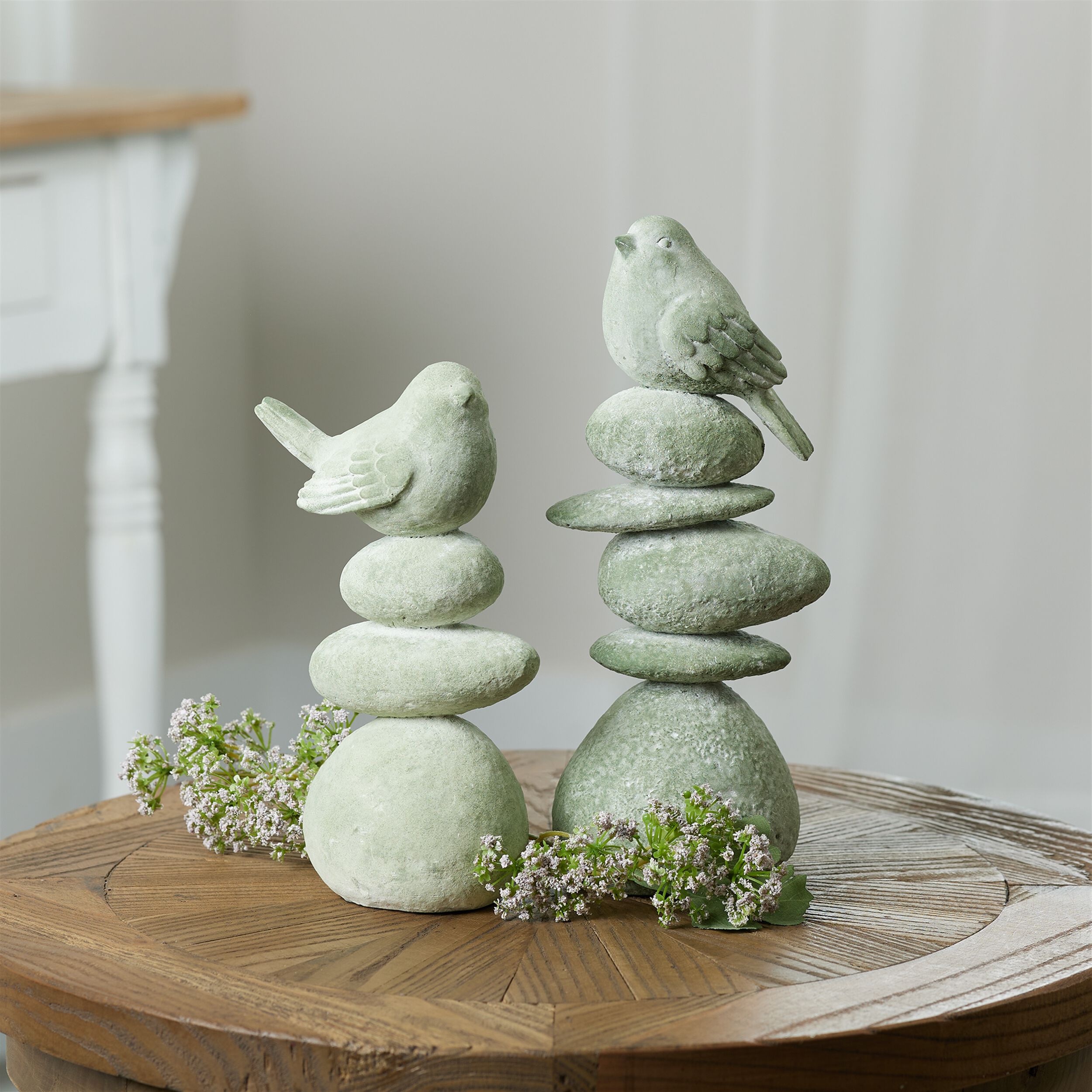 Bird on Rock Stack Figurine Set of 4, GREEN, alternate image number 2