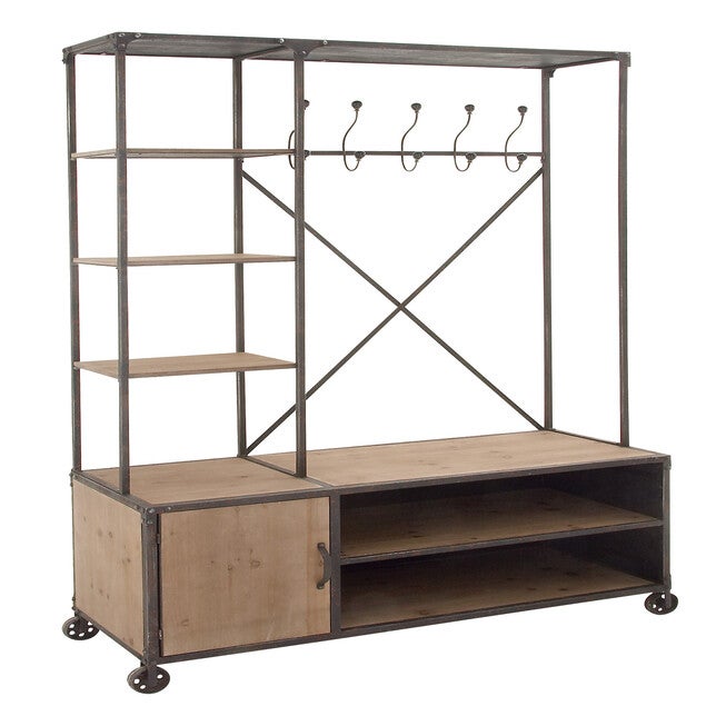 Industrial Rectangular Brown Wood and Metal Multi-Tiered Clothing Rack, 72 inchesH x 44 inchesL x 17 inchesW, , alternate image number null
