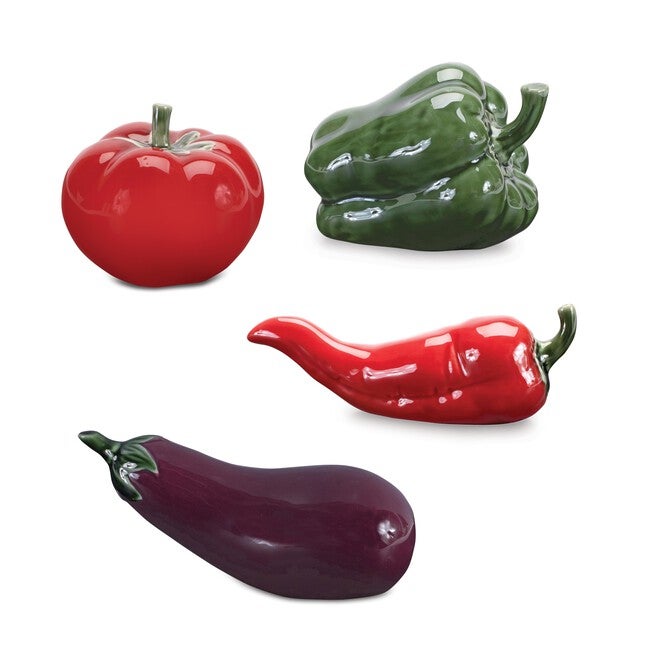 Ceramic Vegetable Decor (Set of 4), RED/GREEN/PURPLE, hi-res image number null