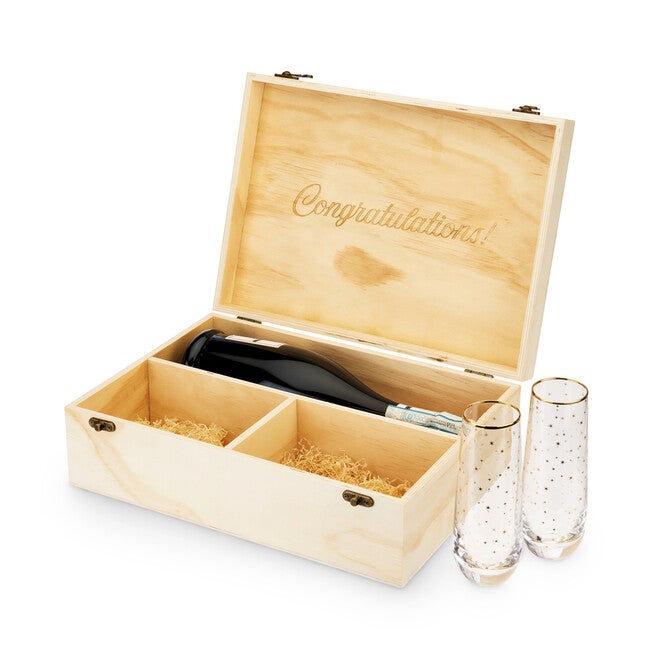 Celebrate Wood Champagne Box With Set Of Flutes, NATURAL, hi-res image number 0