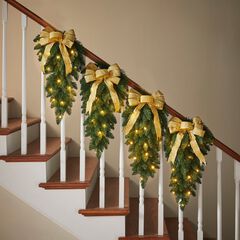 Pre-Lit Swags with Plaid Bows, set of 4