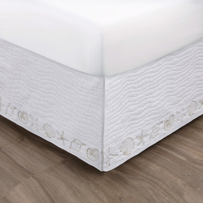 Coastal Seashell White Bed Skirt 18-inch, WHITE, hi-res image number 0