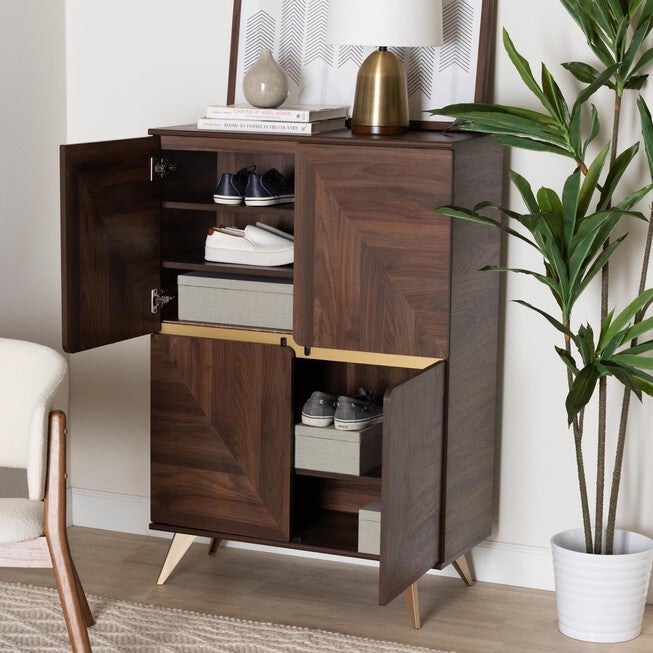 Graceland Mid-Century Modern Transitional Walnut Brown Finished Wood Shoe Cabinet, , alternate image number 8