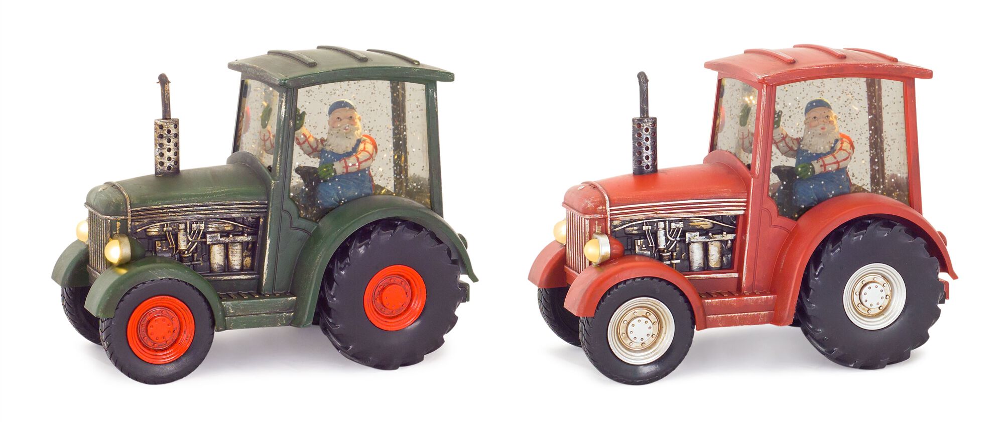 LED Snow Globe Tractor with Farmer Santa (Set of 2), RED GREEN, hi-res image number 0