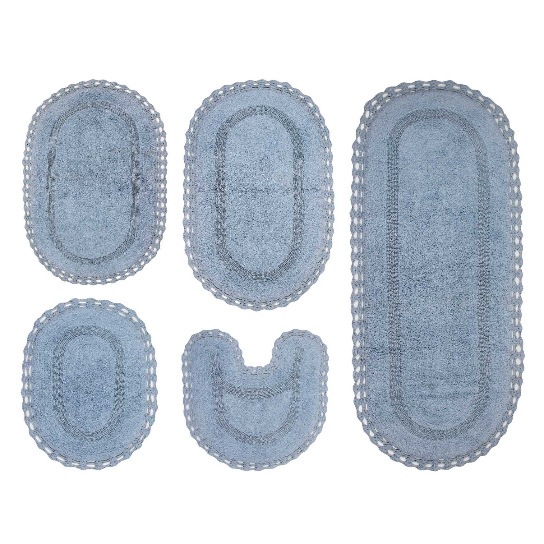 Hampton Crochet 5 Piece Bath Rug Collection, BLUE, hi-res image number 0