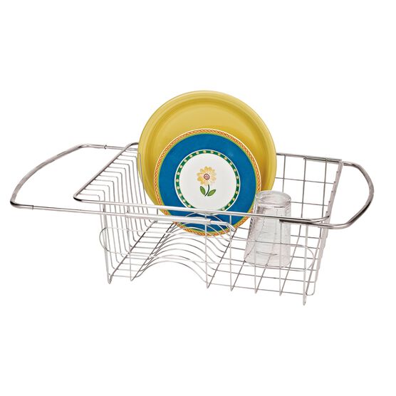 Adjustable Over-Sink Dish Drainer with Cutlery Holder, , on-hover image number null