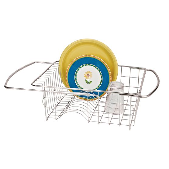 Adjustable Over-Sink Dish Drainer with Cutlery Holder, , on-hover image number null