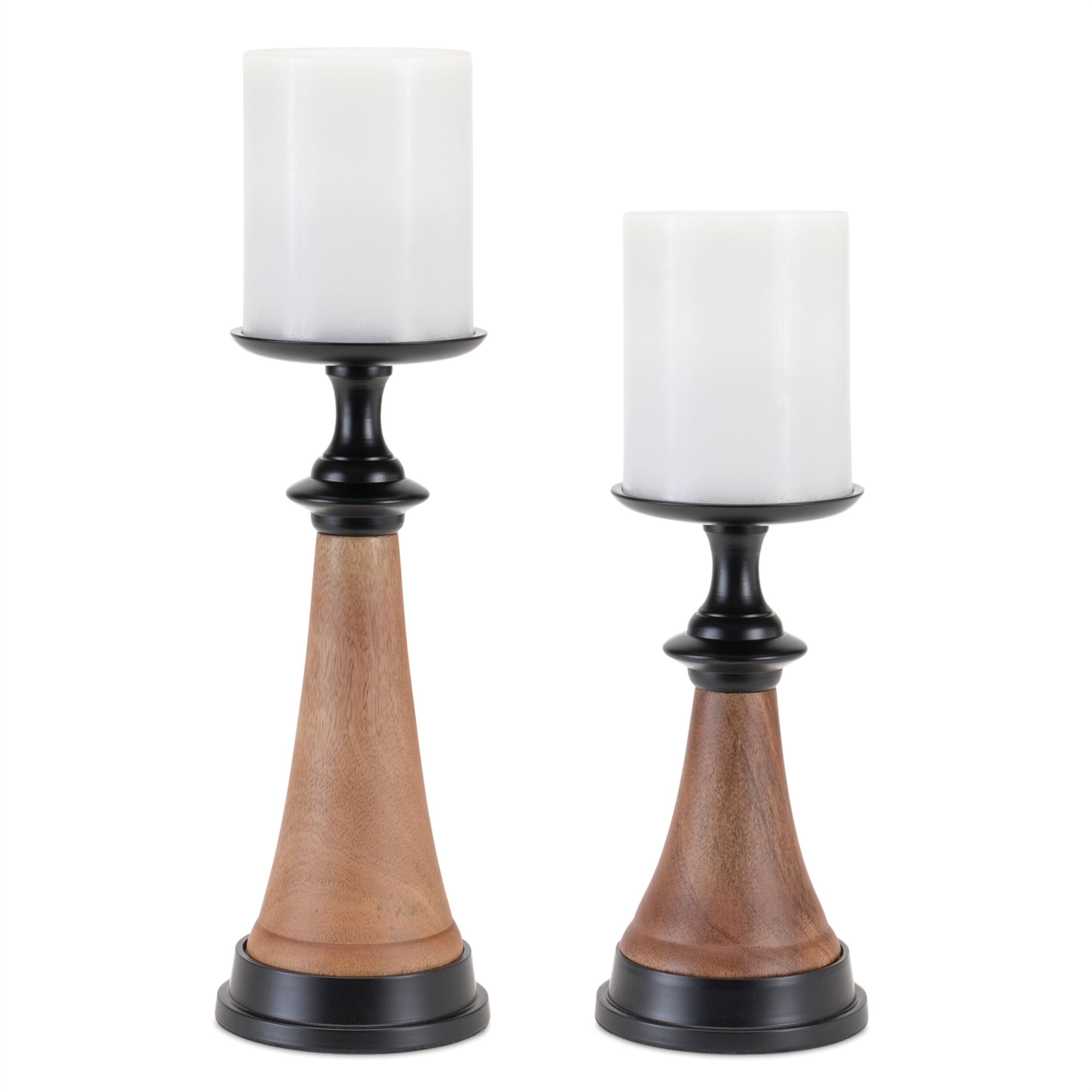 Tapered Wood and Metal Candle Holder (Set of 2), BROWN BLACK, hi-res image number 0