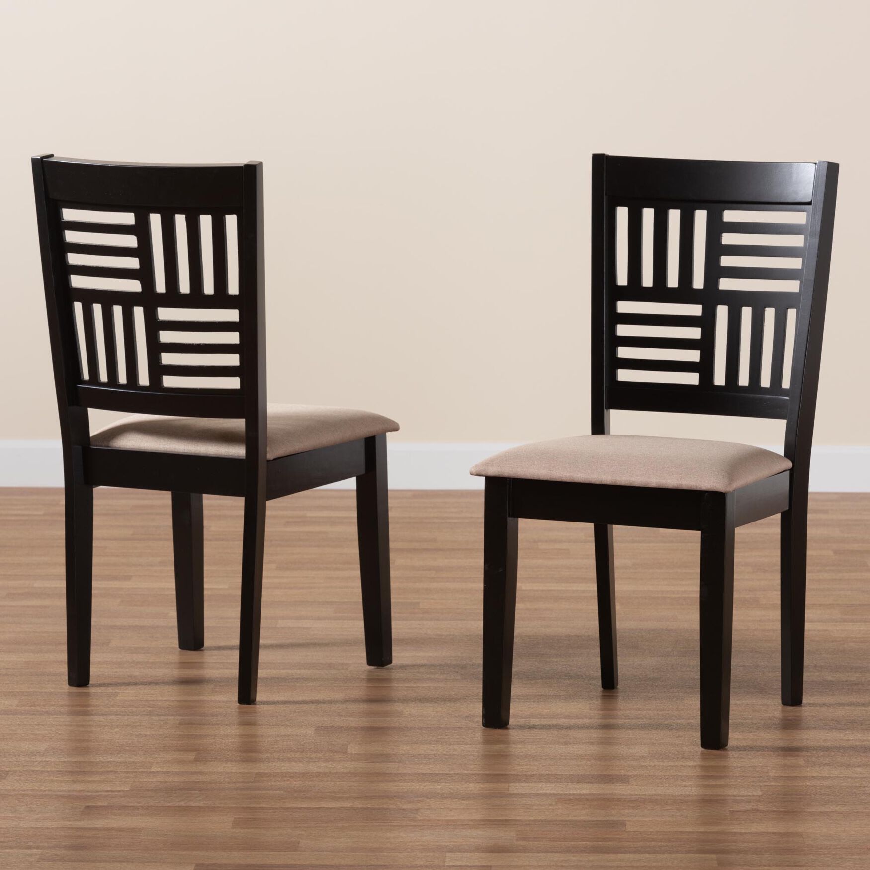 Deanna Modern Beige Fabric And Dark Brown Finished Wood 2-Piece Dining Chair Set, , alternate image number 6