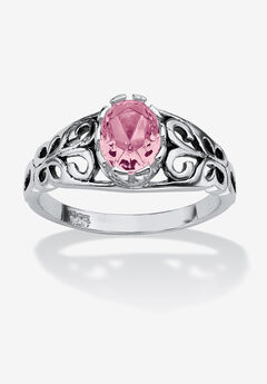 Sterling Silver Swirl Simulated Birthstone Ring