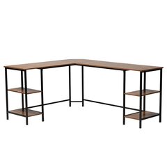 Lydia Modern Walnut Brown Finished Wood And Black Metal L-Shaped Corner Desk With Shelves