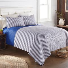 Seersucker Blue/White Stripe Design 6-in-1 Quilt Set