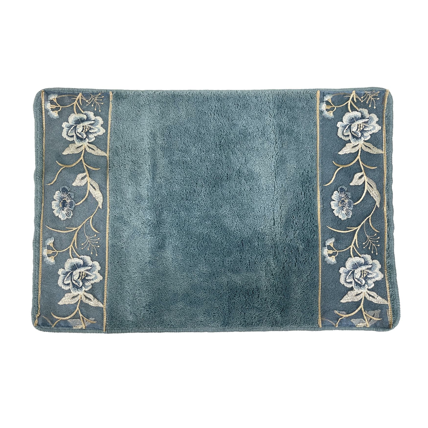 Dublin Rose Bath Rug - Skid Resistant Design, Blue | Woman Within