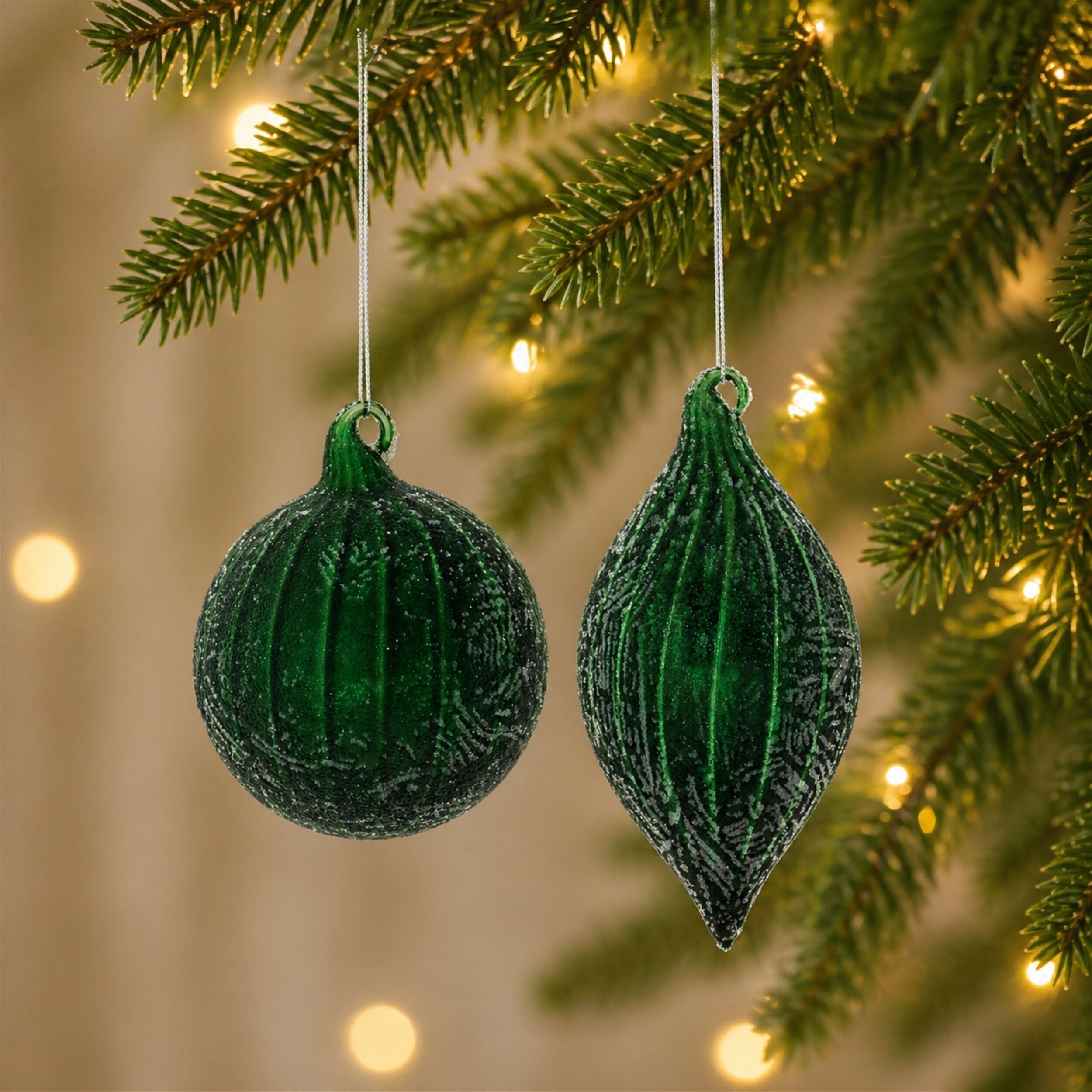 Beaded Glass Ornament (Set of 6), GREEN GRAY, alternate image number 1