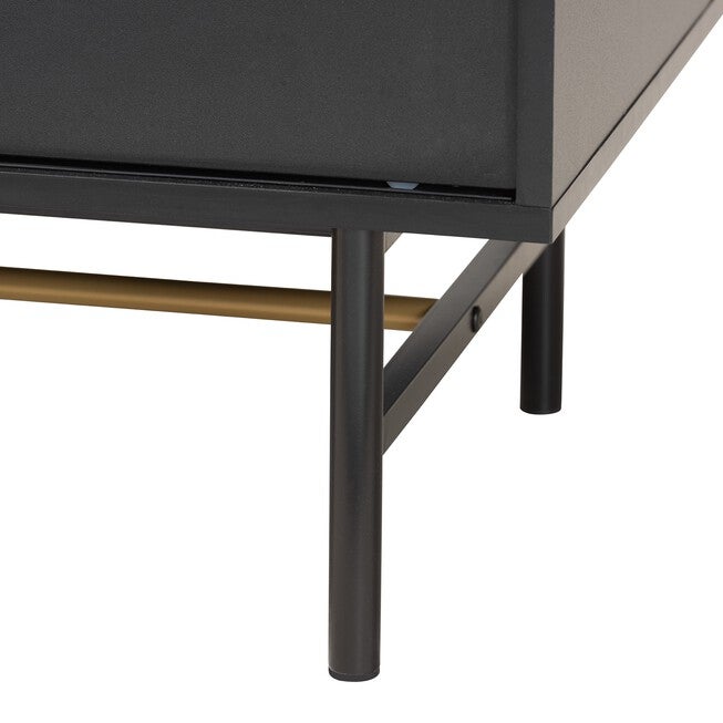 Truett Modern Dark Brown Finished Wood And Two-Tone Black And Gold Metal Tv Stand, , alternate image number null