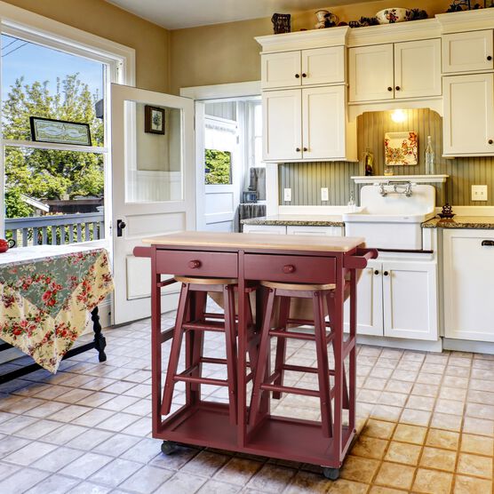 Breakfast Cart with Drop-Leaf Table-Red, , alternate image number null